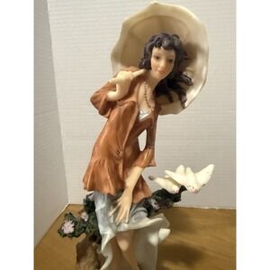 VTG Lady Figurine W/Umbrella & Doves Similiar To Giuseppe Armani 12"